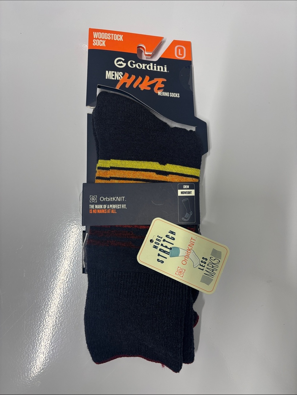 Gordini Woodstock crew sock midweight blue red size Large NWT
